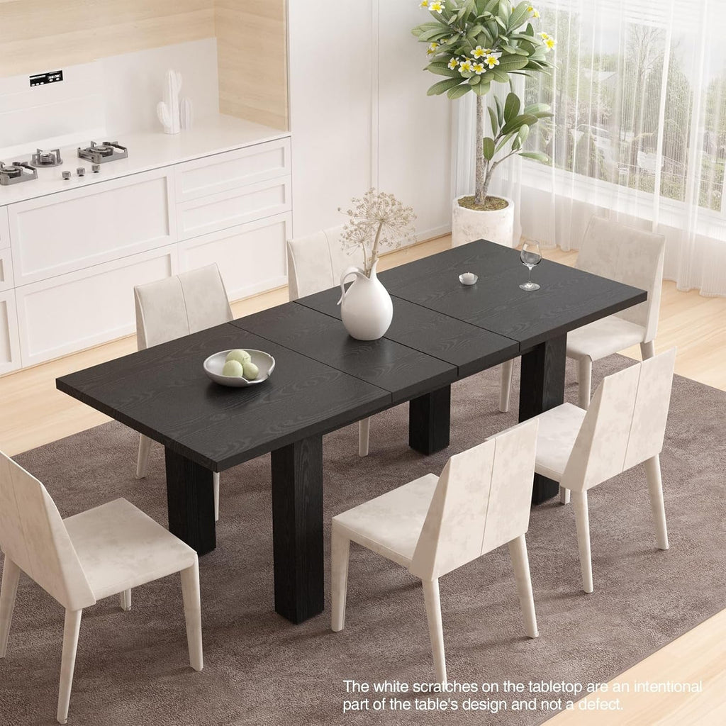 Extendable Dining Table for 6-10 Person, 55'' to 78'' Modern Expandable Dining Room Table, Rectangle Farmhouse Conference Kitchen Table, Black-3