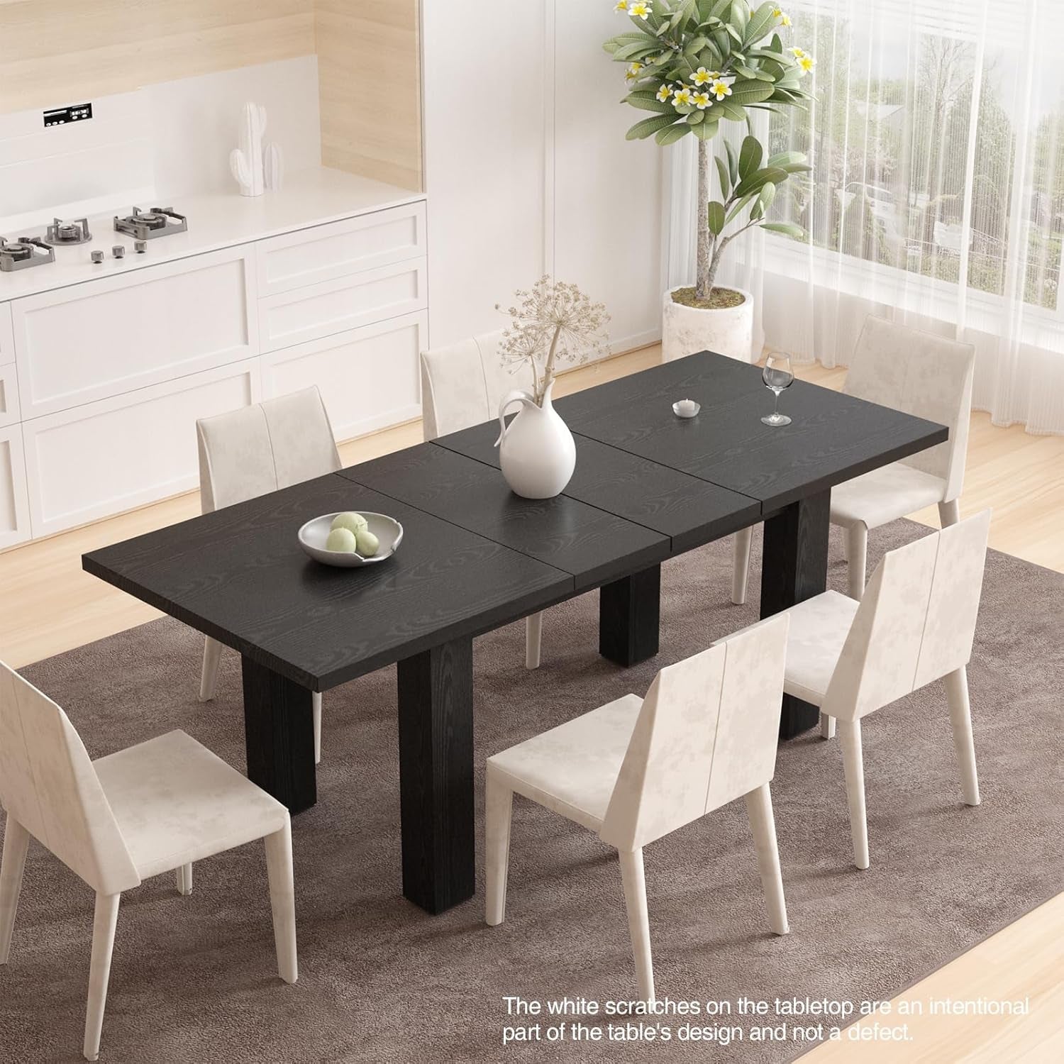 Extendable Dining Table for 6-10 Person, 55'' to 78'' Modern Expandable Dining Room Table, Rectangle Farmhouse Conference Kitchen Table, Black-3