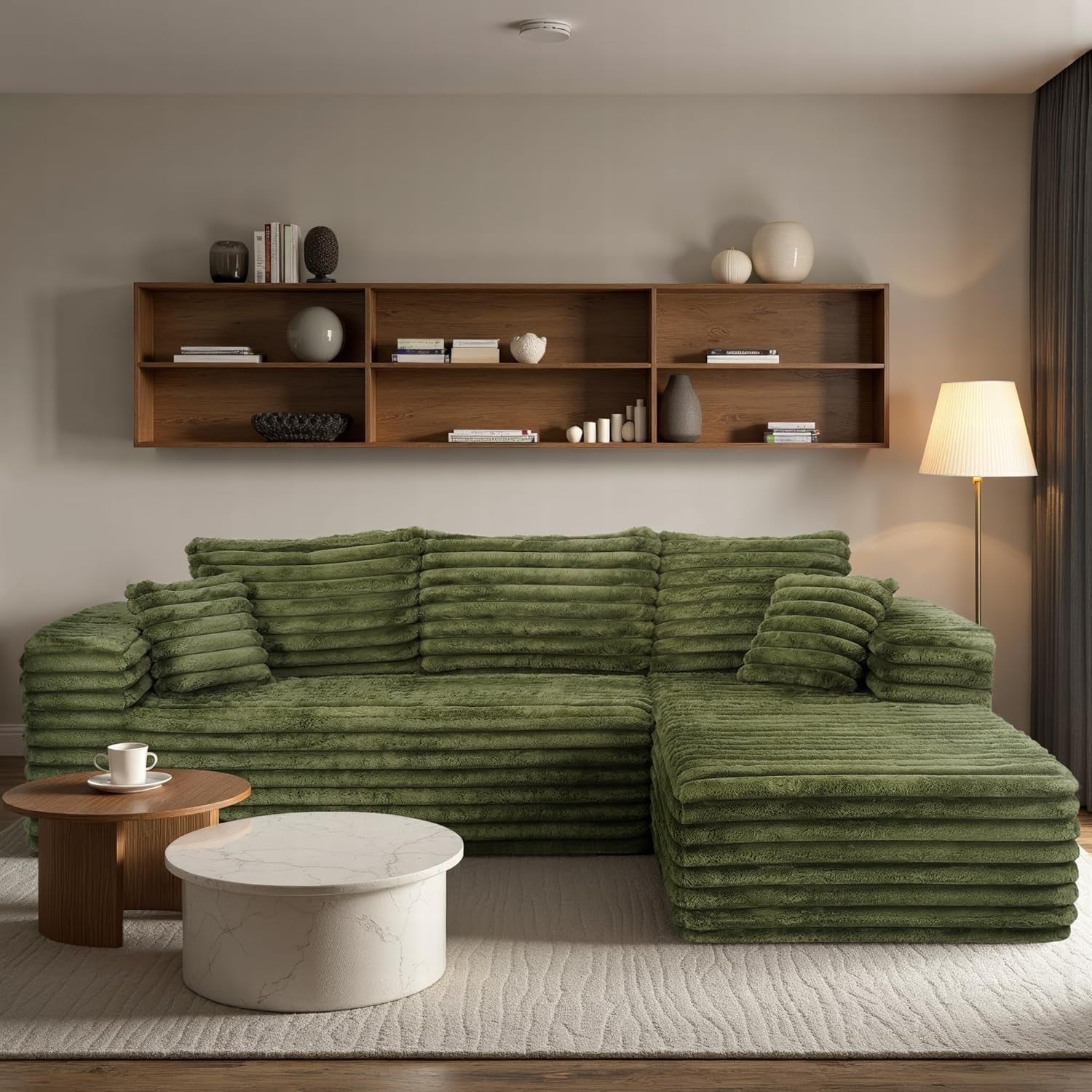 Modern Green L-Shape Sectional Couch with Deep Seating-0