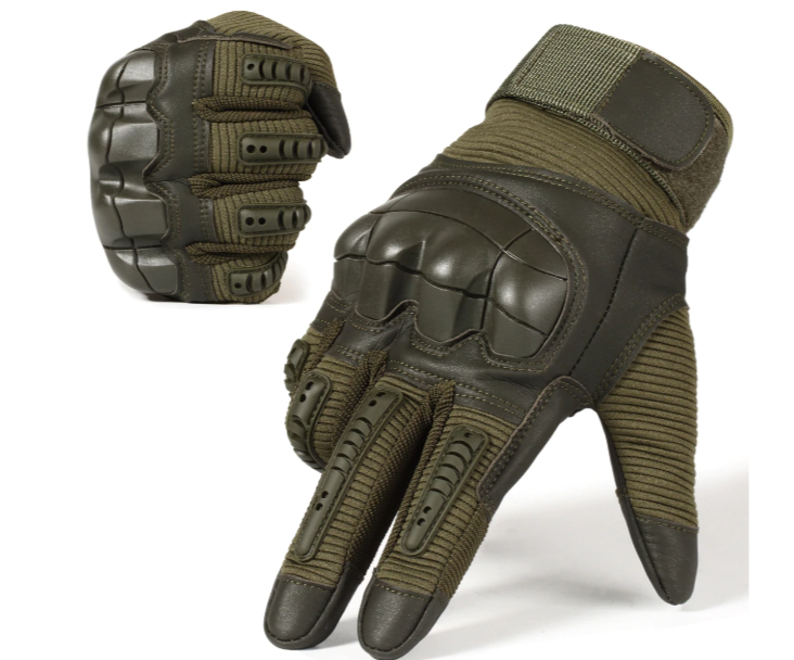 Pair of tactical gloves with a white background
