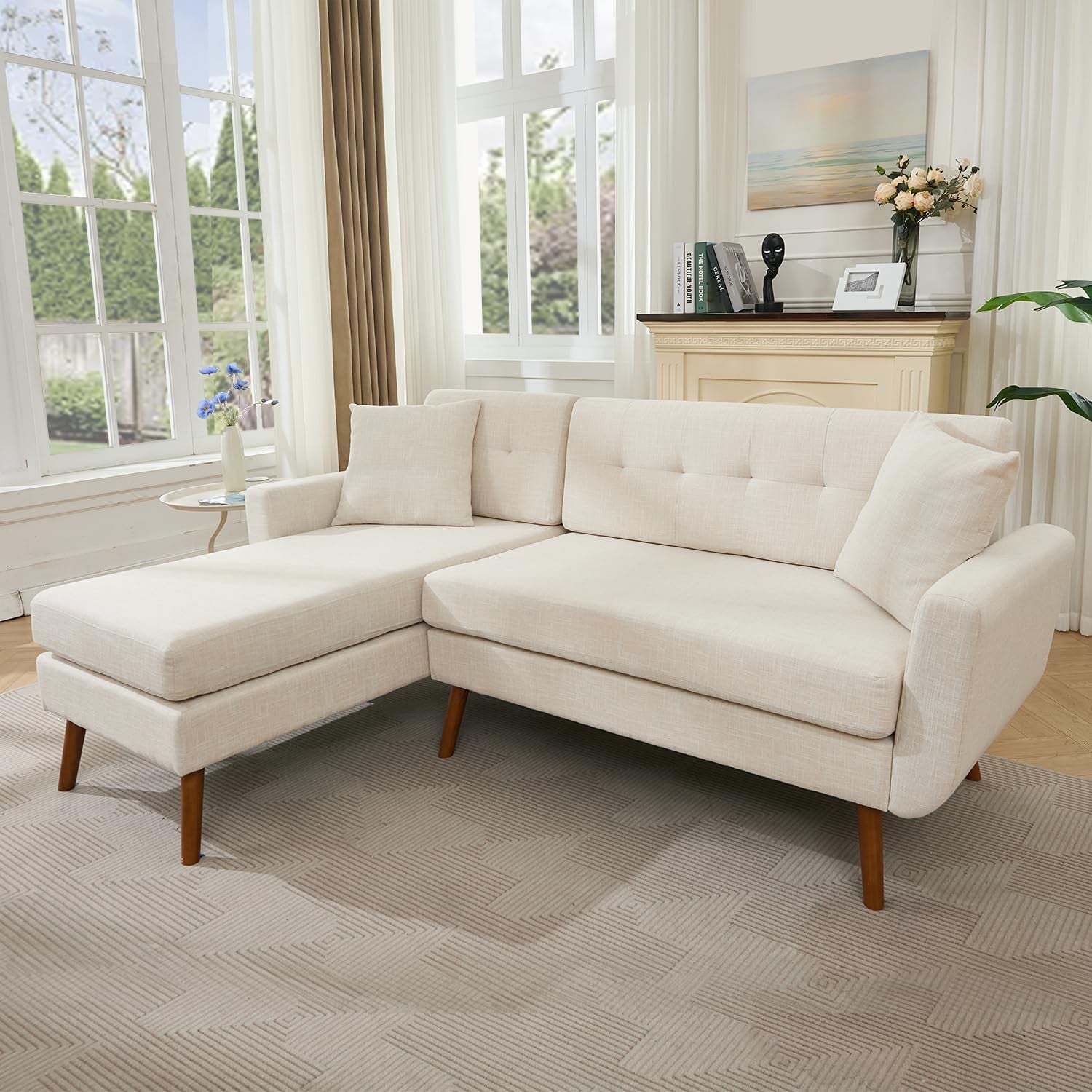 Spacious Mid-Century Modern L Shaped Couch with Chaise-0