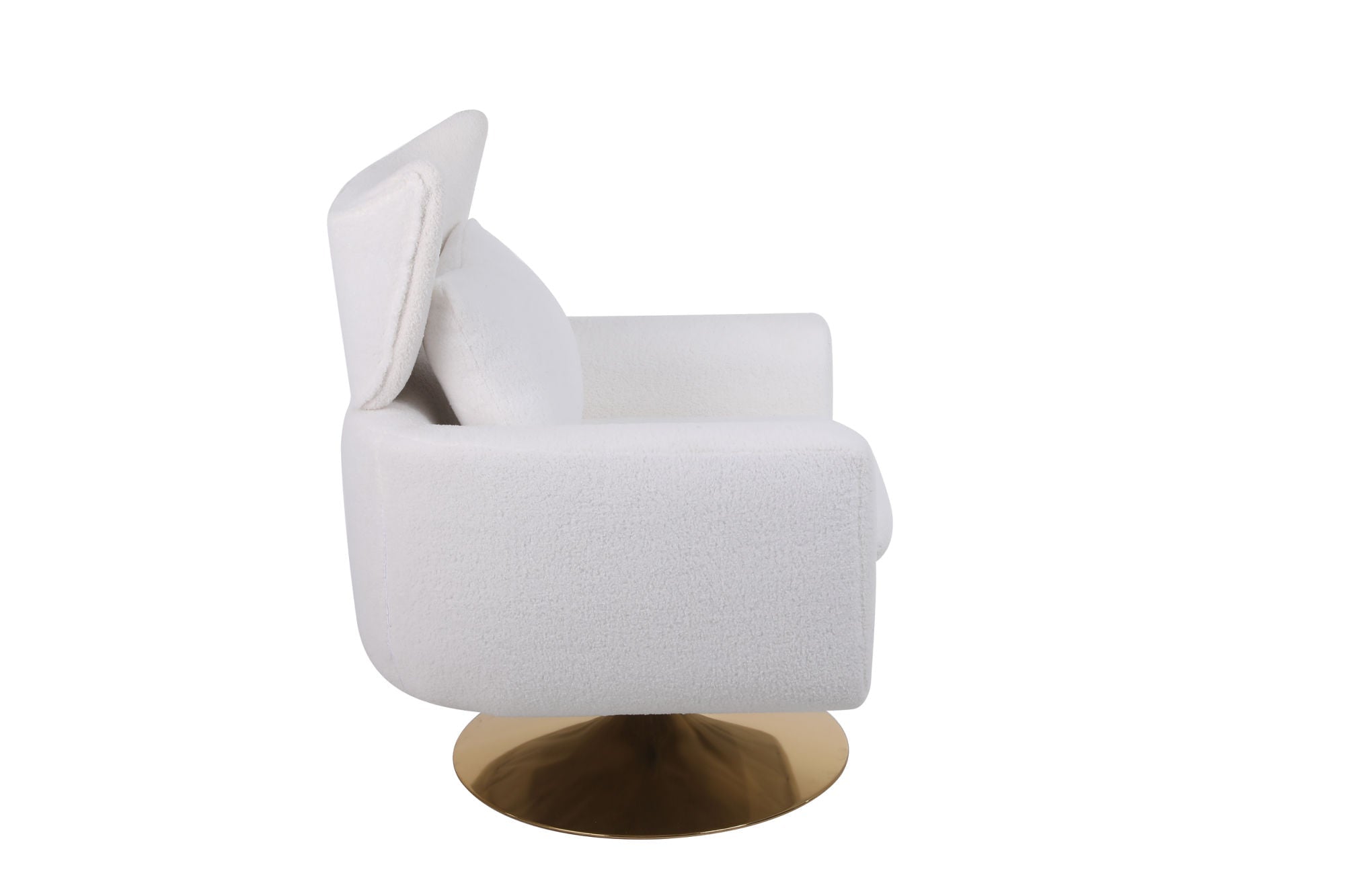 Classic Mid-Century 360-degree Swivel Accent Chair, White Teddy Fabric-3