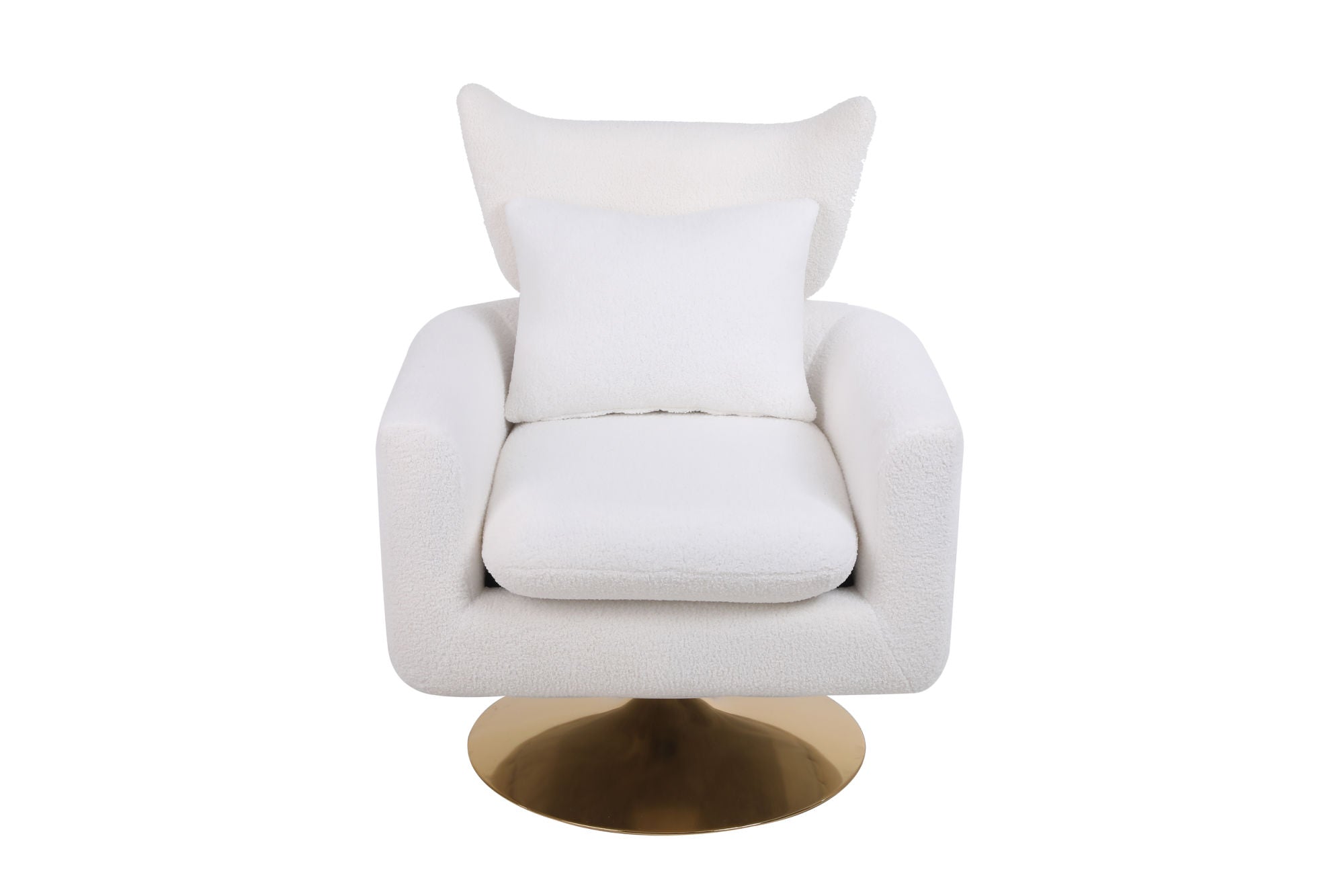 Classic Mid-Century 360-degree Swivel Accent Chair, White Teddy Fabric-2
