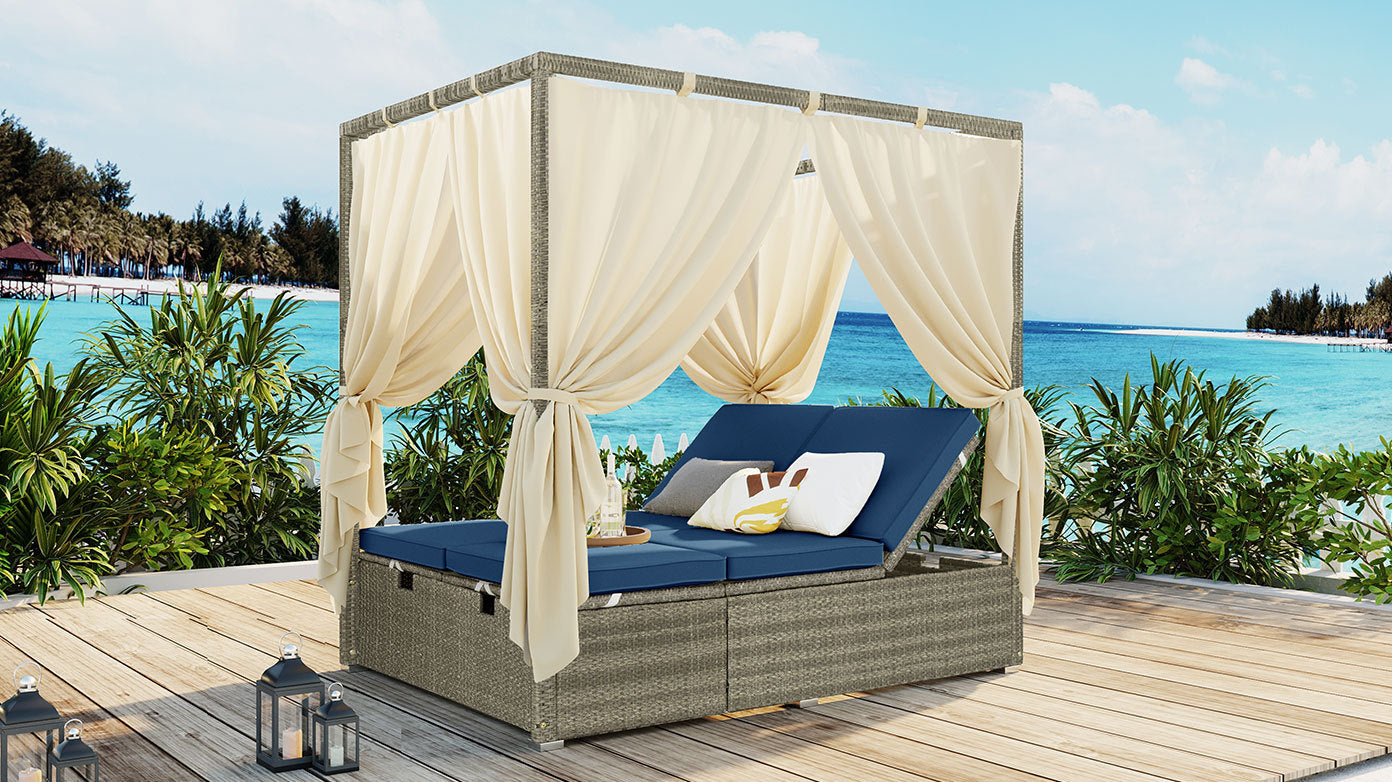 Adjustable Sun Bed With Curtain,High Comfort,With 3 Colors