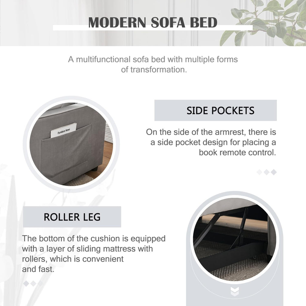 Modern 3 in 1 Sleeper Sofa Bed with Adjustable Backrest-3
