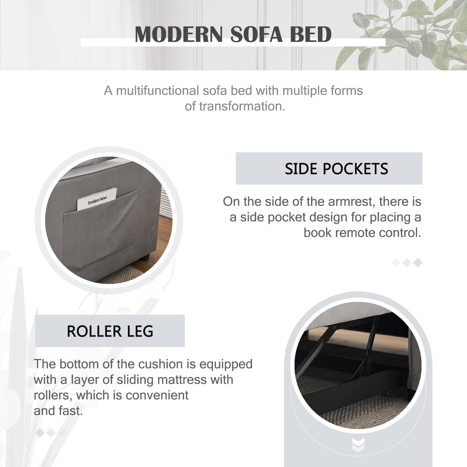 Modern 3 in 1 Sleeper Sofa Bed with Adjustable Backrest-3