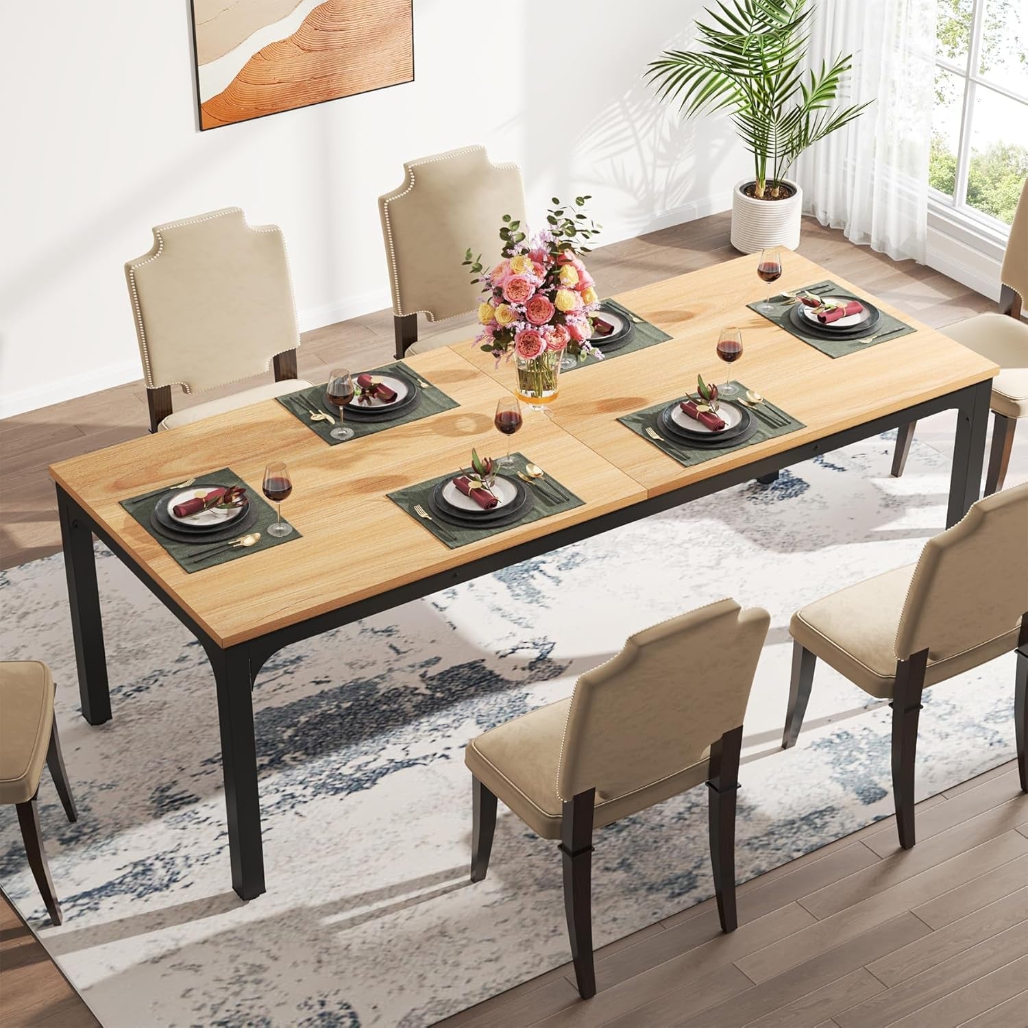 Dining Table for 6-8 People, 78-Inch Large Narrow Long Rectangular Kitchen Dinner Table, 8 Seat Rustic Wood Dining Room Table for Kitchen, Living Room (Only Table)-1