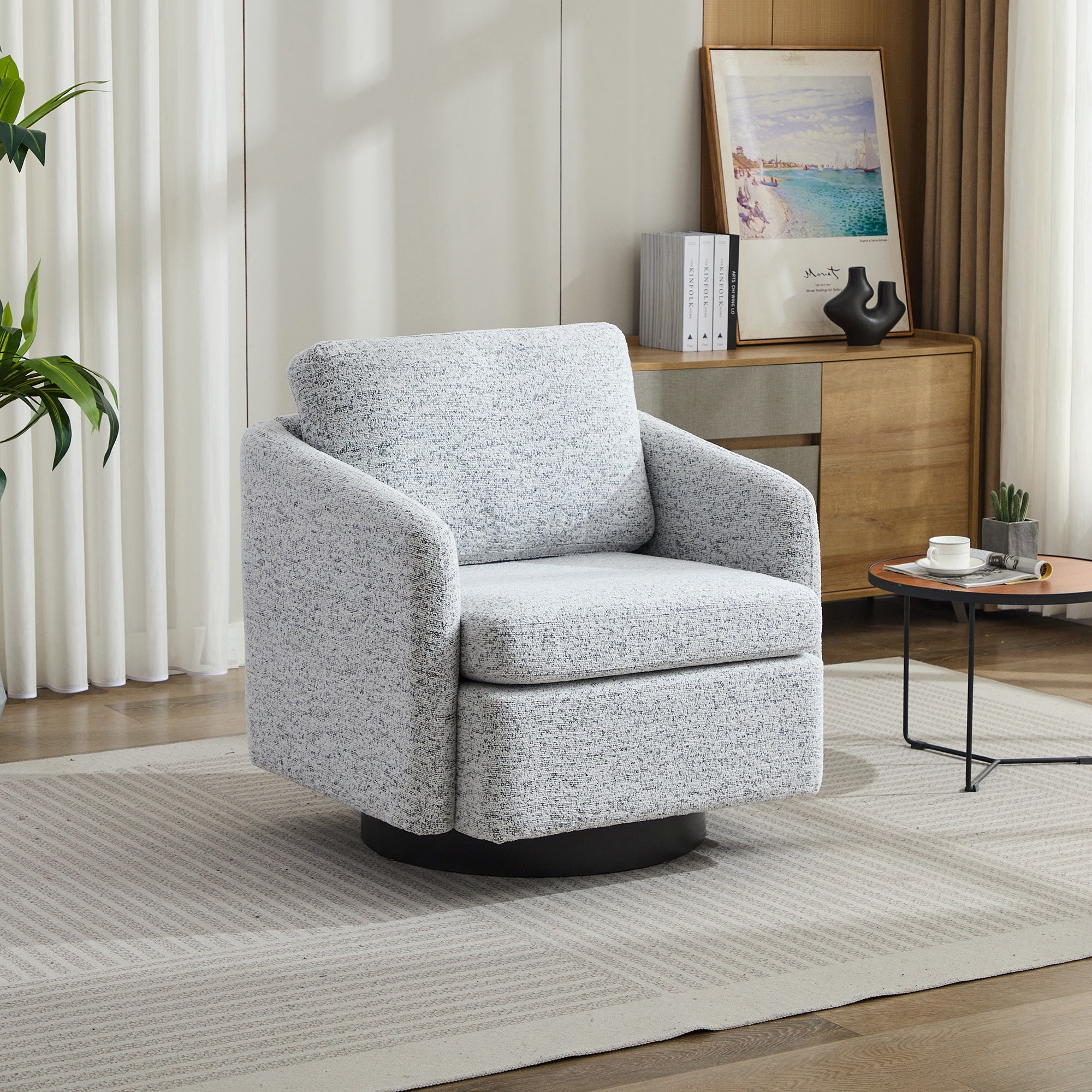 31.5"W  Comfy Round Swivel Accent Chair-1