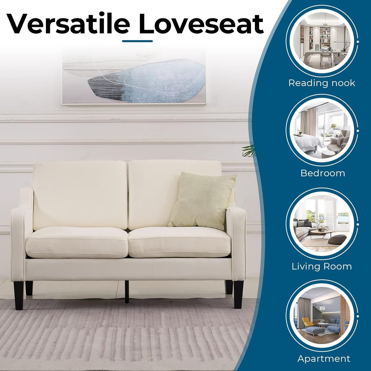Mid-Century Modern Loveseat: Small, Light Grey rana