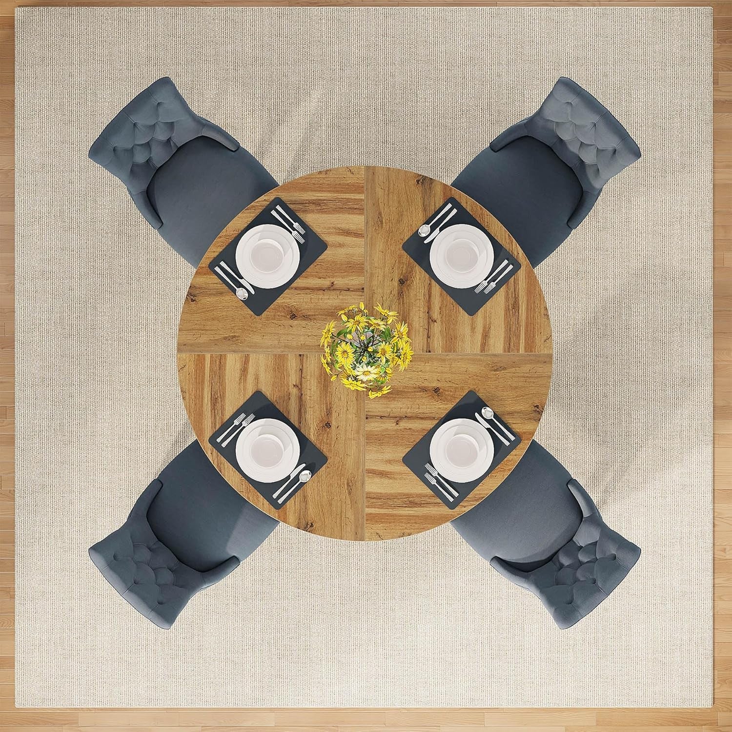 round Dining Table Wood Kitchen Table for Dining Room Living Room, 47" Dinning Room Tables for 4 Adult, Farmhouse Dinner Table with Wooden Tabletop and Cross Base, Burlywood(Only Table)-4
