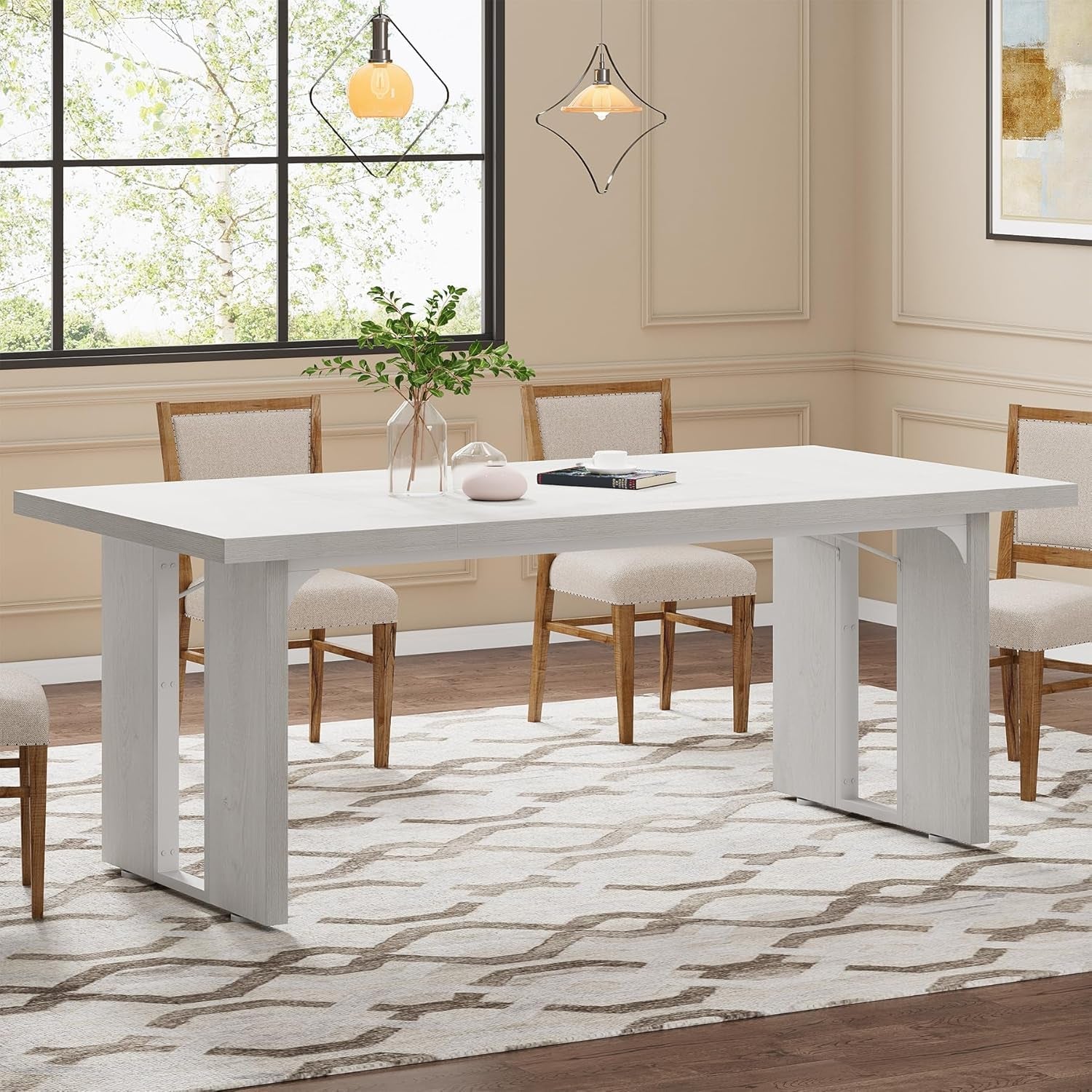 71" Large Dining Table for 6 to 8 People, Rustic Farmhouse Style Dinner Table, Rectangular Dining Table for Kitchen, Dining Room & Living Room-3