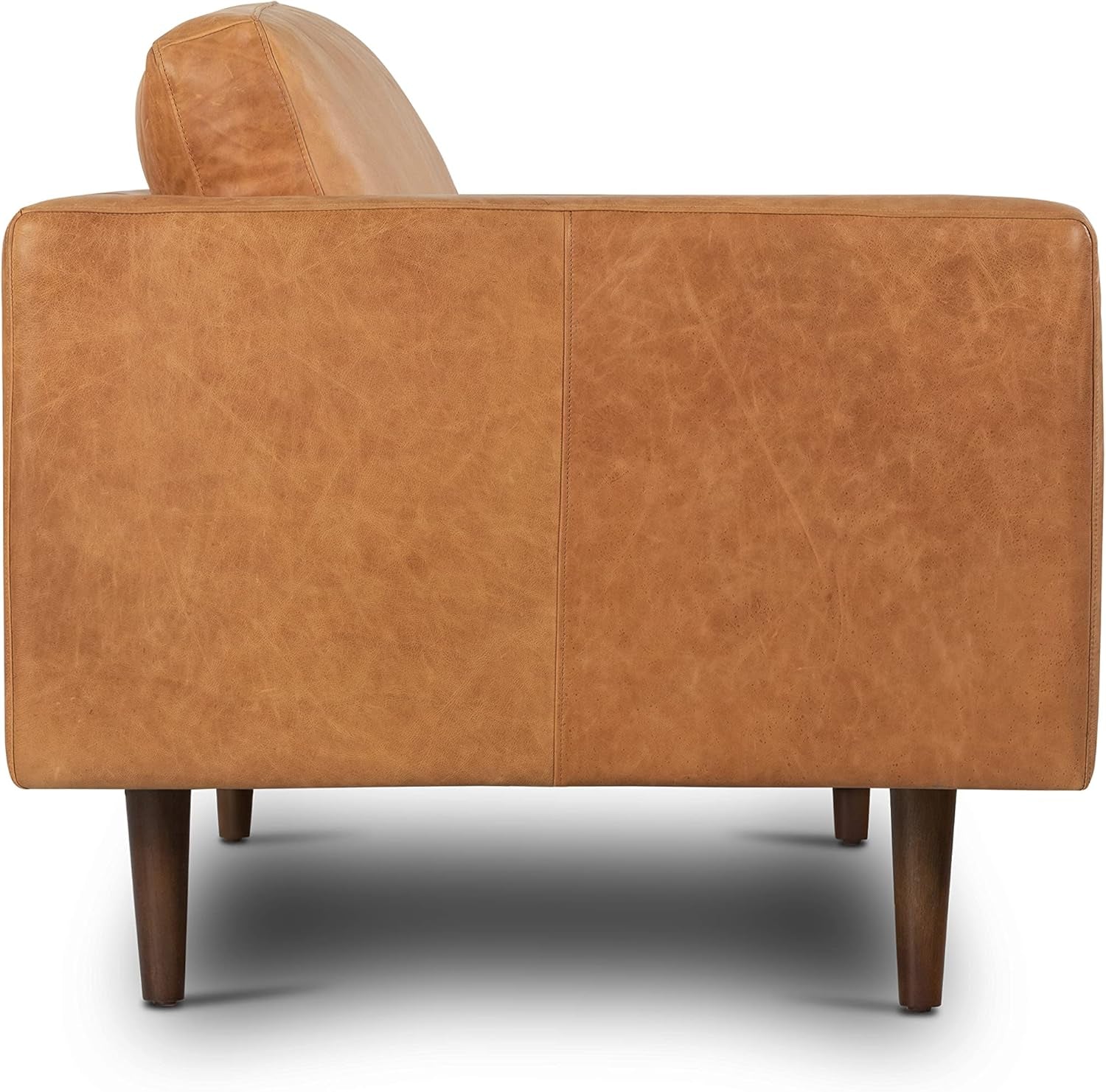 Cognac Tan Brown Leather Couch - 88.5" Mid Century Leather Sofa with 2 Bolsters - Full Grain Camel Leather Couch - Feather-Down Topper on Seating Surface - Pure-Aniline Italian Leather-3