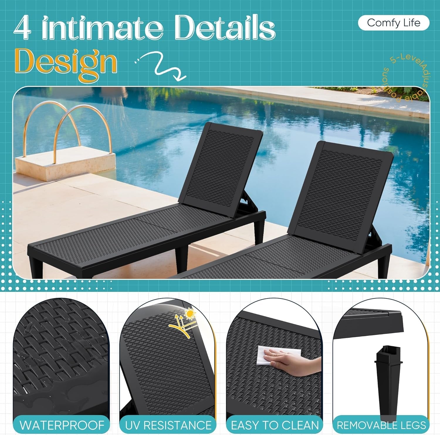 Adjustable Outdoor Chaise Lounge Chairs Set for Relaxation-3