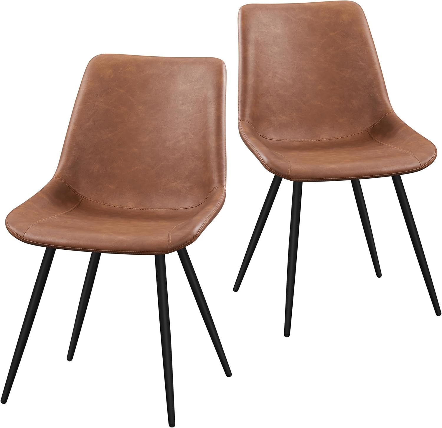 Dining Chairs Set of 2 Upholstered Modern Dining Room Chairs Mid Century Faux Leather Kitchen Chairs with Metal Legs for Dining Room Kitchen, Brown-0