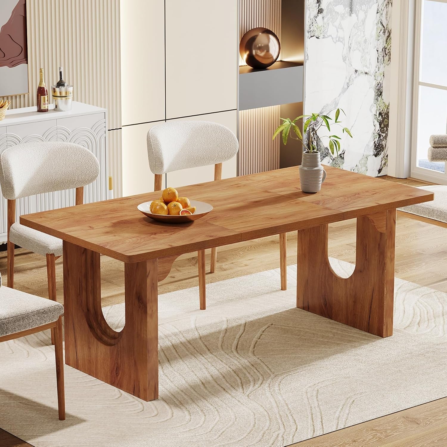 Modern Dining Table for 6 to 8 People, 71" Large Kitchen Dining Table with Wood Pedestal Base, Rectangular Long Dinner Table for Kitchen, Dining Room, Living Room, Rustic Brown-0