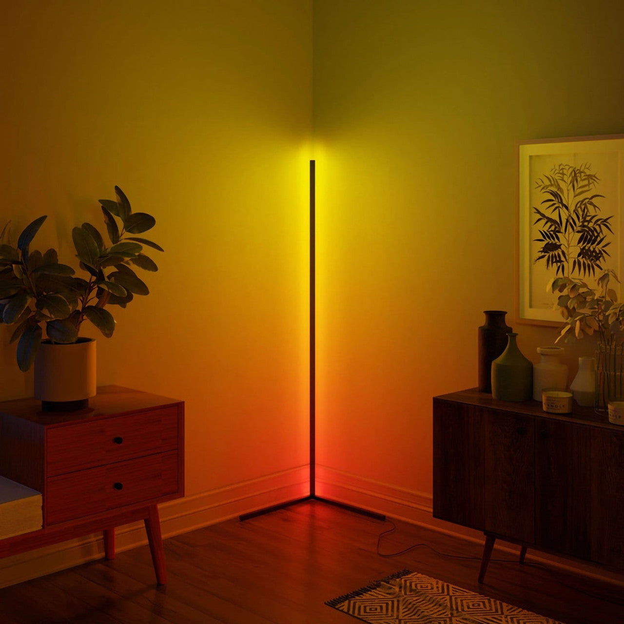 55" RGBCW Corner Floor Lamp-Black/Gold/White-0