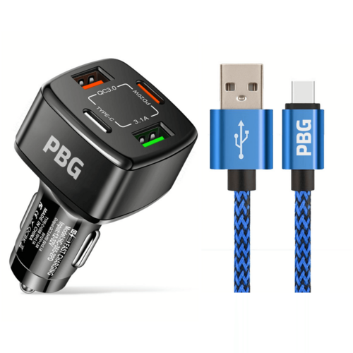PBG 4-Port Car Charger & Zebra iPhone Cable Bundle