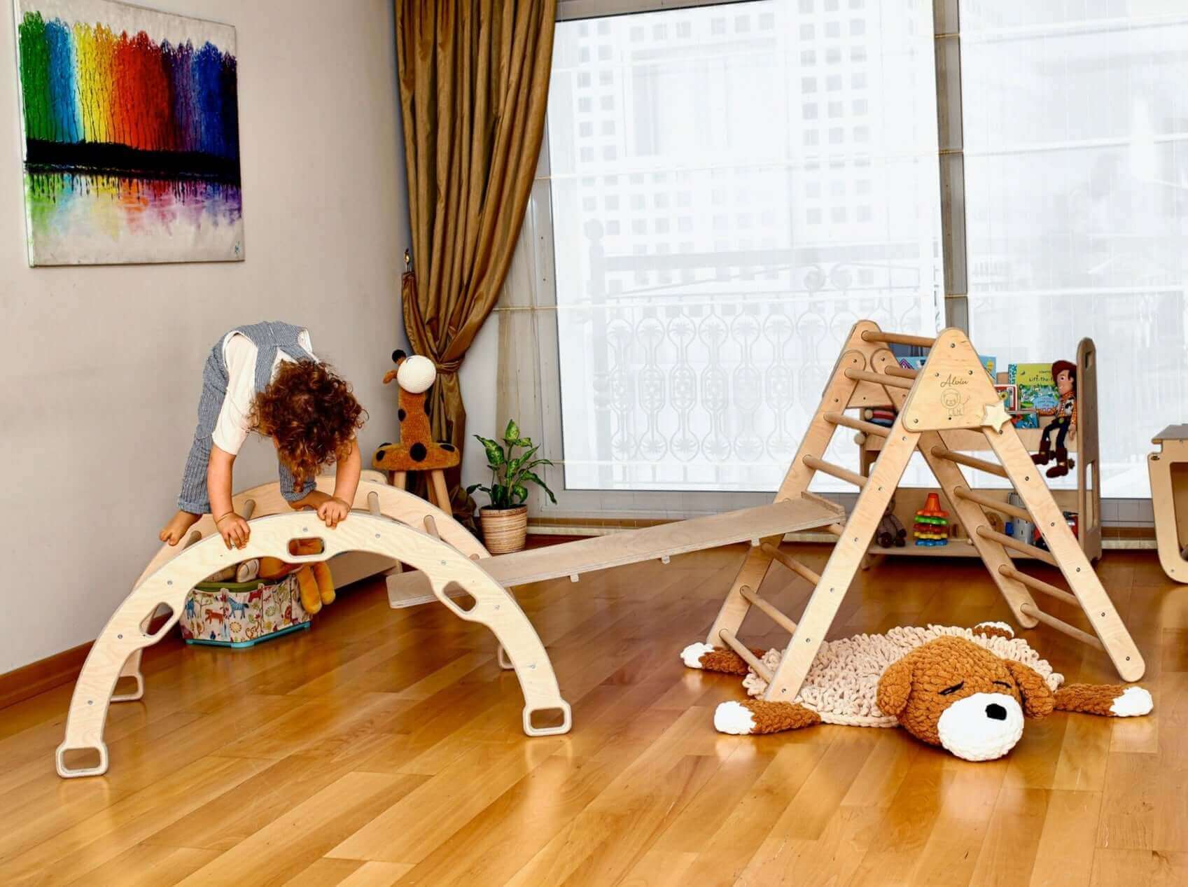 4 Pieces Climbing Set - Climbing Triangle, Arch Rocker, Pillow, and 2in1 Ramp-0